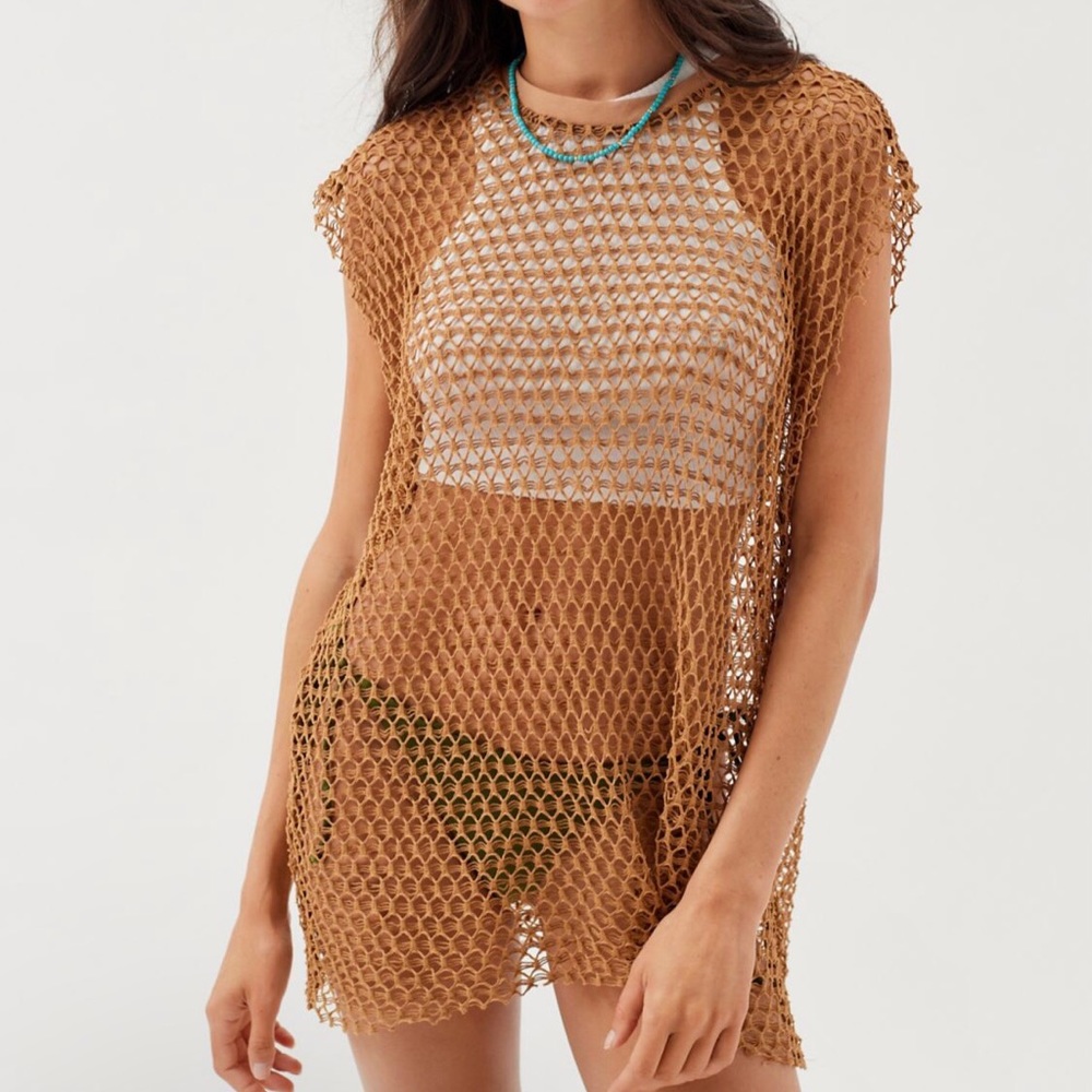 Urban Outfitters OU Brown Alyse Sheer Mesh Layering Top Beach Cover Up XS